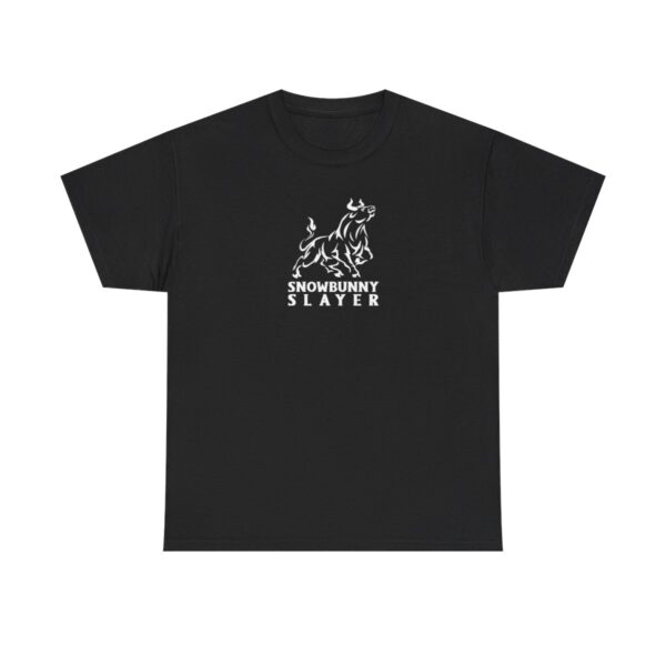 Snowbunny Slayer Black And White Bull Heavy Cotton Tee - Image 2