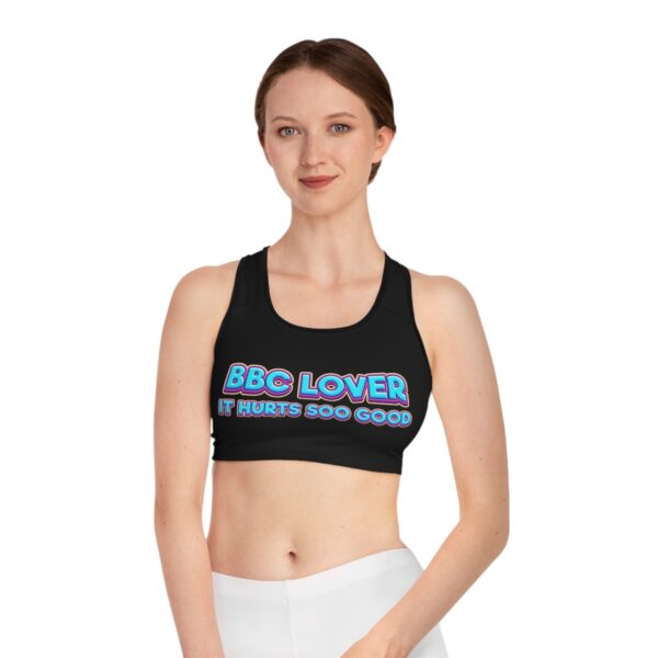 BBC Lover It Hurts Soo Good Blue Bubble Text Sports Bra