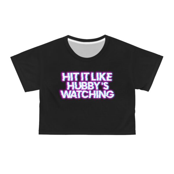 Hit It Like Hubby's Watching Trippy Print Crop Tee - Image 10