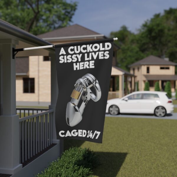 Caged 24/7 Cuckold Sissy Lives Here House Banner - Image 5