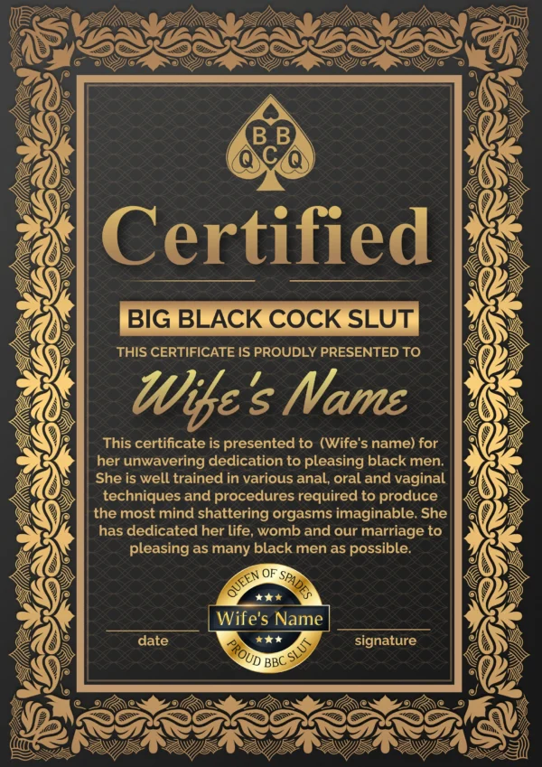 QOS Certified Big Black Cock Slut Certificate